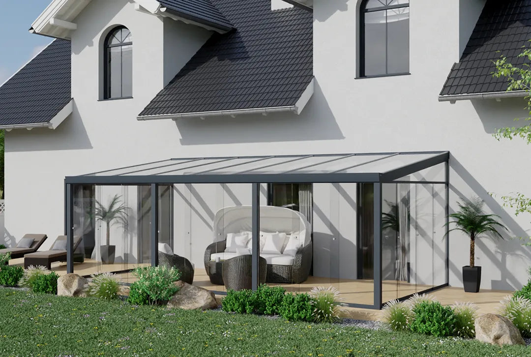 Kaltwintergarten Aluminium 800x350cm VSG weiß Schn?ppchen