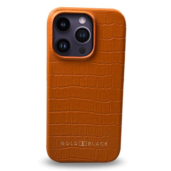 iPhone 14 Pro Slim Lederhülle Kroko-Prägung orange Mode