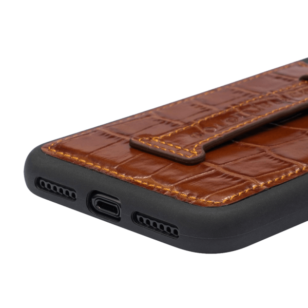 iPhone 11 Pro Lederhülle Mit Fingerschlaufe KROKO-PRÄGUNG Braun Im Angebot – Bild 2